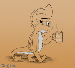 Size: 2000x1800 | Tagged: safe, artist:rupert, derpibooru exclusive, smolder, dragon, series:natg rupert 22, g4, atg 2022, bags under eyes, coffee, coffee mug, dichromatic, dragoness, exhausted, female, limited palette, mug, newbie artist training grounds, sketch, tired, wings