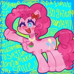 Size: 820x823 | Tagged: safe, artist:cook5i6e, pinkie pie, earth pony, pony, g4, bow, chest fluff, happy, one eye closed, smiling, solo, wink