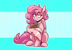 Size: 2360x1640 | Tagged: safe, artist:lrusu, oc, oc only, pegasus, pony, mouth hold, solo, wings