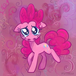 Size: 2048x2048 | Tagged: safe, artist:pfeffaroo, pinkie pie, earth pony, pony, g4, abstract background, crying, high res, looking at you, sad, solo