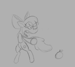 Size: 2000x1800 | Tagged: safe, artist:starscatterart, apple bloom, earth pony, pony, g4, atg 2022, bipedal, female, filly, foal, food, newbie artist training grounds, orange, scared, sketch, solo