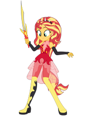 Size: 2788x3580 | Tagged: safe, artist:gmaplay, sunset shimmer, human, cheer you on, equestria girls, equestria girls specials, g4, my little pony equestria girls: better together, my little pony equestria girls: forgotten friendship, high res, kamen rider ryuki, magic, ponied up, simple background, solo, super ponied up, sword, transparent background, weapon