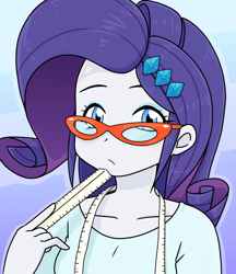 Size: 640x740 | Tagged: safe, artist:batipin, rarity, human, equestria girls, g4, female, glasses, looking at you, measuring tape, rarity's glasses, ruler, solo