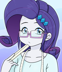 Size: 640x740 | Tagged: safe, alternate version, artist:batipin, rarity, human, equestria girls, g4, female, glasses, looking at you, measuring tape, ruler, solo