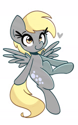 Size: 1492x2376 | Tagged: safe, artist:kindakismet, derpy hooves, pegasus, pony, g4, female, flying, heart, looking at you, mare, simple background, solo, spread wings, white background, wings
