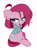 Size: 1525x2069 | Tagged: safe, artist:kindakismet, pinkie pie, earth pony, pony, g4, band-aid, band-aid on nose, clothes, female, jacket, looking at you, mare, pinkamena diane pie, simple background, sitting, solo, white background