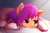 Size: 1500x1000 | Tagged: safe, artist:luminousdazzle, sunny starscout, earth pony, pony, g5, my little pony: a new generation, bed, bed mane, cute, dishevelled, female, frown, gradient hooves, grumpy, lidded eyes, lying down, mare, messy mane, mood, moody, morning, morning ponies, multicolored mane, pillow, prone, signature, sleepy, solo, sunnybetes, tired, unshorn fetlocks