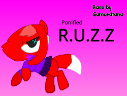 Size: 960x720 | Tagged: safe, artist:gamerdiana, editor:wonderwolf51, oc, oc only, pony, robot, robot pony, pink background, ponified, red fur, simple background, solo, story included