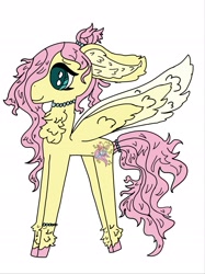 Size: 1537x2051 | Tagged: safe, artist:enperry88, fluttershy, pegasus, pony, g4, autodesk sketchbook, chest fluff, cutie mark redesign, design, ear fluff, female, fluffy, fluttershy eyes, hoof fluff, jewelry, leg fluff, mare, necklace, older, older fluttershy, rainbow butterfly, redesign, simple background, solo, sparkle, spread wings, unshorn fetlocks, white background, wing fluff, wings