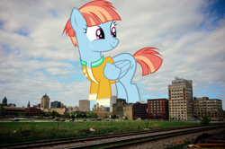 Size: 2048x1357 | Tagged: safe, artist:electrochoc, artist:thegiantponyfan, windy whistles, pegasus, pony, g4, cute, female, giant pegasus, giant pony, giantess, highrise ponies, irl, macro, mare, mega giant, milwaukee, photo, ponies in real life, windybetes, wisconsin