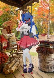 Size: 971x1410 | Tagged: safe, artist:dogs, derpibooru exclusive, oc, oc only, anthro, autumn, birthday, cake, clothes, collage, female, food, mare, mary janes, photoshop, real life background, scenery, shoes, skirt