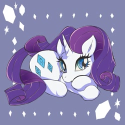 Size: 1000x1000 | Tagged: safe, artist:01teruri16, rarity, pony, unicorn, g4, cute, female, horn, looking at you, lying down, mare, prone, raribetes, simple background, solo