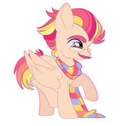 Size: 2000x2000 | Tagged: safe, artist:princessolmi, oc, oc only, pegasus, pony, clothes, facial hair, glasses, high res, male, moustache, pegasus oc, raised hoof, scarf, simple background, solo, stallion, striped scarf, white background, wings