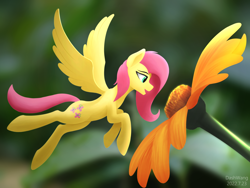 Size: 3000x2250 | Tagged: safe, artist:dash wang, fluttershy, pegasus, pony, g4, flower, flying, high res, micro, solo, tiny, tiny ponies