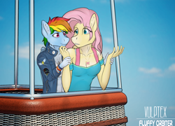 Size: 1500x1080 | Tagged: safe, artist:fluffyorbiter, fluttershy, rainbow dash, pegasus, pony, anthro, equestria girls, equestria girls specials, g4, my little pony equestria girls: better together, my little pony equestria girls: rollercoaster of friendship, badge, bra, bra strap, bracelet, breasts, busty fluttershy, clothes, comforting, duo, equestria girls ponified, female, ferris wheel, holding hands, hug, hug from behind, jacket, jewelry, leather, leather jacket, lesbian, looking at each other, looking at someone, necklace, patch, ponified, rainbow factory logo, scene interpretation, screenshot redraw, ship:flutterdash, shipping, underwear, wonderbolts logo