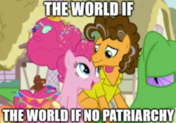 Size: 730x511 | Tagged: safe, edit, edited screencap, screencap, cheese sandwich, gummy, pinkie pie, g4, the last problem, caption, image macro, meme, text, wat