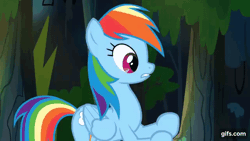 Size: 640x360 | Tagged: safe, screencap, rainbow dash, pegasus, pony, daring don't, g4, season 4, animated, bipedal, eyes closed, female, floppy ears, flying, gif, gifs.com, mare, open mouth, punch, self harm, solo, spread wings, tree, wings