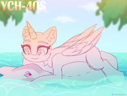 Size: 2500x1875 | Tagged: safe, artist:stesha, oc, dolphin, pony, any race, commission, inner tube, looking down, smiling, solo, swimming, water, your character here