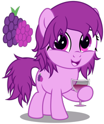Size: 3110x3700 | Tagged: safe, artist:strategypony, oc, oc only, oc:share dast, earth pony, pony, drink, earth pony oc, female, filly, foal, glass, grape juice, high res, hoof hold, juice, looking at you, not berry punch, simple background, smiling, transparent background