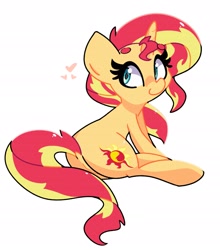 Size: 1965x2236 | Tagged: safe, artist:kindakismet, sunset shimmer, pony, unicorn, g4, butt, cute, dock, female, heart, horn, looking back, mare, plot, shimmerbetes, simple background, sitting, solo, tail, white background