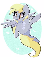 Size: 1943x2592 | Tagged: safe, artist:kindakismet, derpy hooves, pegasus, pony, g4, circle background, cute, derp, derpabetes, female, heart, mare, open mouth, simple background, solo, white background, wings