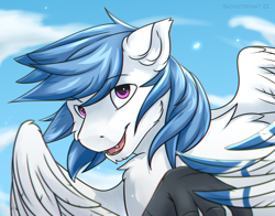 Size: 2800x2200 | Tagged: safe, artist:snowstormbat, oc, oc only, oc:delta dart, hippogriff, bust, chest fluff, high res, male, portrait, smiling, solo, wings