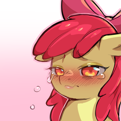 Size: 1159x1159 | Tagged: safe, artist:cold-blooded-twilight, apple bloom, earth pony, pony, g4, blushing, crying, female, filly, foal, gradient background, simple background, solo, transparent background