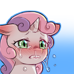 Size: 1159x1159 | Tagged: safe, artist:cold-blooded-twilight, sweetie belle, pony, unicorn, g4, blushing, crying, gradient background, runny nose, simple background, solo, transparent background