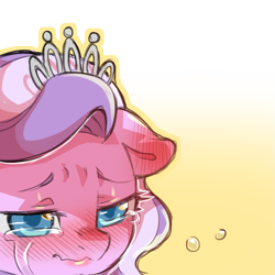 Size: 1159x1159 | Tagged: safe, artist:cold-blooded-twilight, diamond tiara, earth pony, pony, g4, blushing, crying, gradient background, simple background, solo, transparent background
