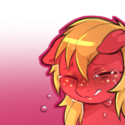 Size: 1159x1159 | Tagged: safe, artist:cold-blooded-twilight, big macintosh, earth pony, pony, g4, blushing, crying, freckles, gradient background, simple background, solo, transparent background