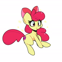 Size: 2222x2232 | Tagged: safe, artist:kindakismet, apple bloom, earth pony, pony, g4, adorabloom, apple bloom's bow, bow, cute, female, filly, foal, hair bow, high res, simple background, sitting, smiling, solo, stars, the cmc's cutie marks, white background