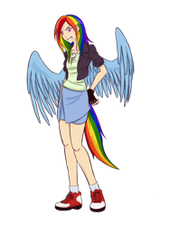 Size: 1350x1800 | Tagged: safe, alternate version, artist:sanchaysquirrel, rainbow dash, human, g4, female, humanized, multiple variants, simple background, solo, tail, tailed humanization, transparent background, winged humanization, wings