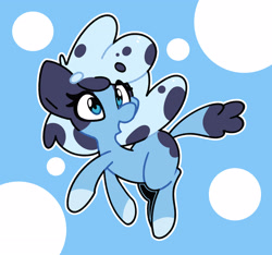 Size: 3408x3192 | Tagged: safe, artist:kindakismet, earth pony, pony, blue background, bluey, bluey heeler, circle background, eye clipping through hair, high res, open mouth, open smile, ponified, simple background, smiling, solo