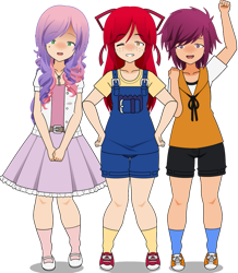 Size: 835x957 | Tagged: safe, artist:g-u-r-o, apple bloom, scootaloo, sweetie belle, human, equestria girls, g4, cutie mark crusaders, humanized, kisekae, simple background, solo, transparent background