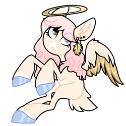 Size: 1280x1280 | Tagged: safe, artist:dilfistic, oc, oc only, pony, colored wings, ear piercing, female, halo, hoof polish, mare, piercing, simple background, sitting, solo, transparent background, two toned wings, wings