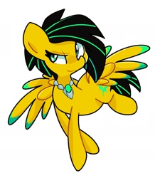 Size: 1738x1996 | Tagged: safe, artist:kindakismet, oc, oc only, oc:lightning bug, pegasus, pony, fanfic:song of seven, commission, female, flying, jewelry, mare, necklace, simple background, solo, spread wings, white background, wings