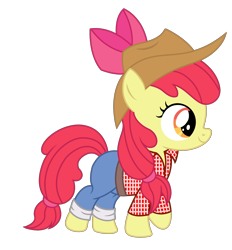 Size: 2471x2663 | Tagged: safe, artist:third uncle, apple bloom, earth pony, pony, g4, bow, clothes, denim, female, hair bow, hat, high res, jeans, mare, pants, simple background, solo, transparent background, unmoving plaid