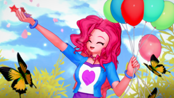 Size: 1920x1080 | Tagged: safe, artist:ratachu666, pinkie pie, butterfly, human, equestria girls, g4, 3d, balloon, eyes closed, koikatsu, open mouth, open smile, smiling, solo