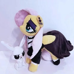 Size: 1046x1046 | Tagged: safe, artist:ponyplushiee, angel bunny, fluttershy, pegasus, pony, rabbit, g4, animal, duo, female, fluttergoth, goth, irl, male, mare, photo, plushie