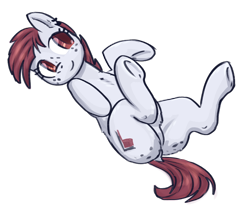 Size: 800x657 | Tagged: safe, artist:anonymous, oc, oc only, oc:molly tov, earth pony, pony, butt, dock, ear piercing, female, freckles, lying down, on back, piercing, plot, ponybooru import, simple background, solo, tail, transparent background, underhoof