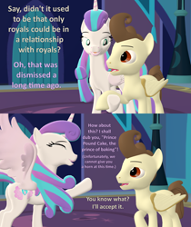 Size: 1816x2160 | Tagged: safe, artist:red4567, pound cake, princess flurry heart, alicorn, pony, unicorn, g4, 3d, comic, female, holding hooves, larger female, male, older, older flurry heart, older pound cake, ship:poundflurry, shipping, size difference, smaller male, source filmmaker, straight