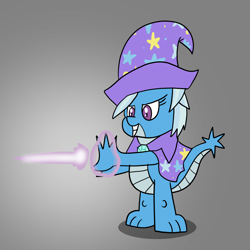 Size: 1600x1600 | Tagged: safe, artist:platinumdrop, trixie, dragon, g4, cape, clothes, dragonified, hat, magic, request, simple background, solo, species swap, trixie's cape, trixie's hat, trixiedragon