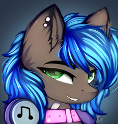 Size: 2500x2640 | Tagged: safe, artist:2pandita, oc, oc only, pony, bust, collar, headphones, high res, portrait, solo