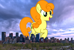 Size: 1713x1144 | Tagged: safe, artist:thegiantponyfan, artist:vector-brony, carrot top, golden harvest, earth pony, pony, g4, background pony, calgary, canada, city, female, giant pony, giant/macro earth pony, giantess, highrise ponies, irl, macro, mare, mega giant, photo, ponies in real life