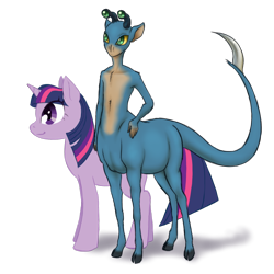 Size: 1500x1500 | Tagged: safe, artist:sanchaysquirrel, twilight sparkle, alien, pony, unicorn, g4, andalite, animorphs, aximili-esgarrouth-isthill, cloven hooves, crossover, duo, four eyes, multiple eyes, simple background, transparent background, unicorn twilight