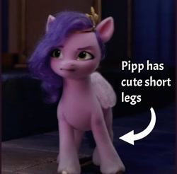 Size: 716x704 | Tagged: safe, edit, edited screencap, screencap, pipp petals, pegasus, pony, g5, my little pony: a new generation, spoiler:my little pony: a new generation, captain obvious, caption, female, image macro, mare, pipp is short, solo, text