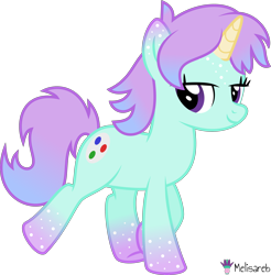 Size: 4000x4068 | Tagged: safe, artist:melisareb, part of a set, oc, oc:quark (kleptocorns), pony, unicorn, .svg available, absurd resolution, crossover, female, gradient hooves, gradient mane, gradient tail, kleptocorns, lidded eyes, mare, simple background, solo, tail, transparent background, vector