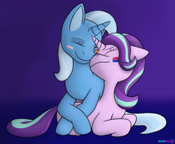 Size: 1280x1056 | Tagged: safe, artist:passionpanther, starlight glimmer, trixie, pony, unicorn, g4, bisexual pride, bisexual pride flag, bisexuality, couple, duo, female, lesbian, lesbian pride flag, nuzzling, pride, pride flag, ship:startrix, shipping, trans trixie, transgender, transgender pride flag