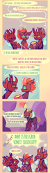 Size: 750x2590 | Tagged: safe, artist:sockiepuppetry, ocellus, thorax, changeling, g4, bucket, comic, dialogue, female, laughing, male, peer pressure, prank, pre changedling ocellus