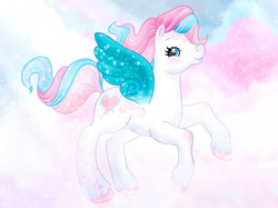 Size: 2048x1535 | Tagged: safe, artist:gracerubyarts, star catcher, pegasus, pony, g2, g3, cloud, female, g3 to g2, generation leap, rearing, solo, spread wings, wings